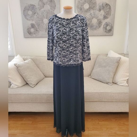 ALEX EVENINGS | Sequin Lace Bodice Chiffon Gown - [size 16, black/silver] - Picture 2 of 12